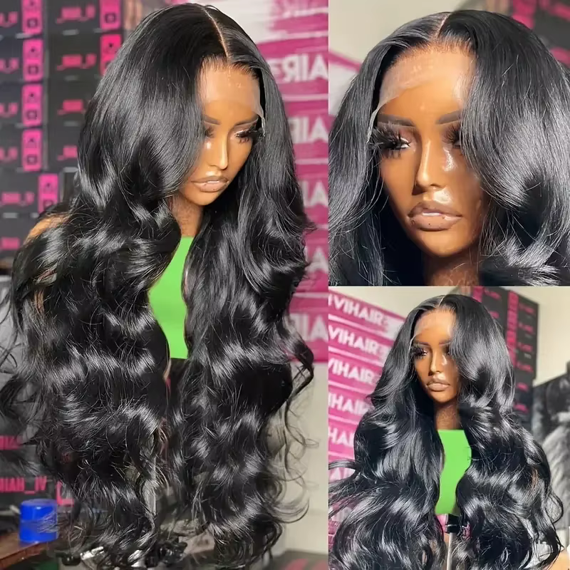 Perruque Lace Frontal Wig naturelle brésilienne, cheveux humains, Body Wave, noir naturel, 13x4 HD,