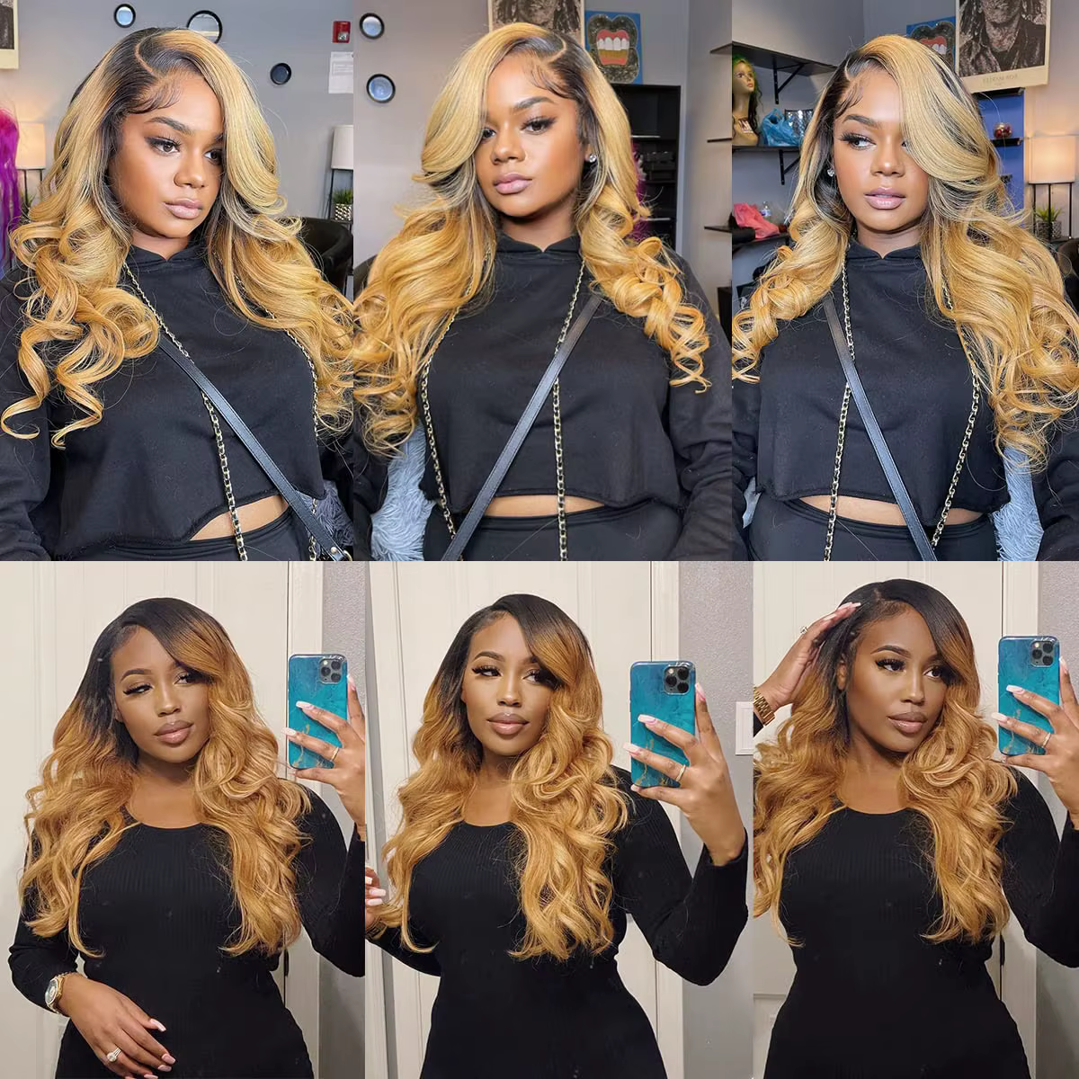 Perruque Lace Front Wig Body Wave naturelle, cheveux humains, blond miel, pre-plucked, 1B 27, ombré,