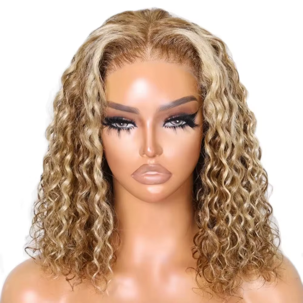 Perruque Bob UNICE Blonde Highlight Water Wave avec cordon de serrage Bye-Bye Slip 7x5 Lace Glueless