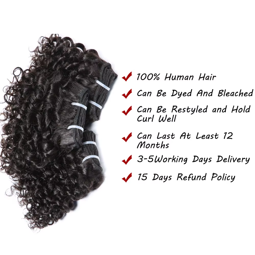 Code Calla rebondissant cheveux bouclés paquets Double tirage indien 6 pouces coupe courte Remy Exte