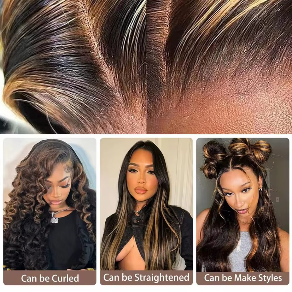 Perruque Lace Front Wig Body Wave Naturelle à Reflets Ombré 1B/30, 13x6, 13x4, Transparente, pour Fe