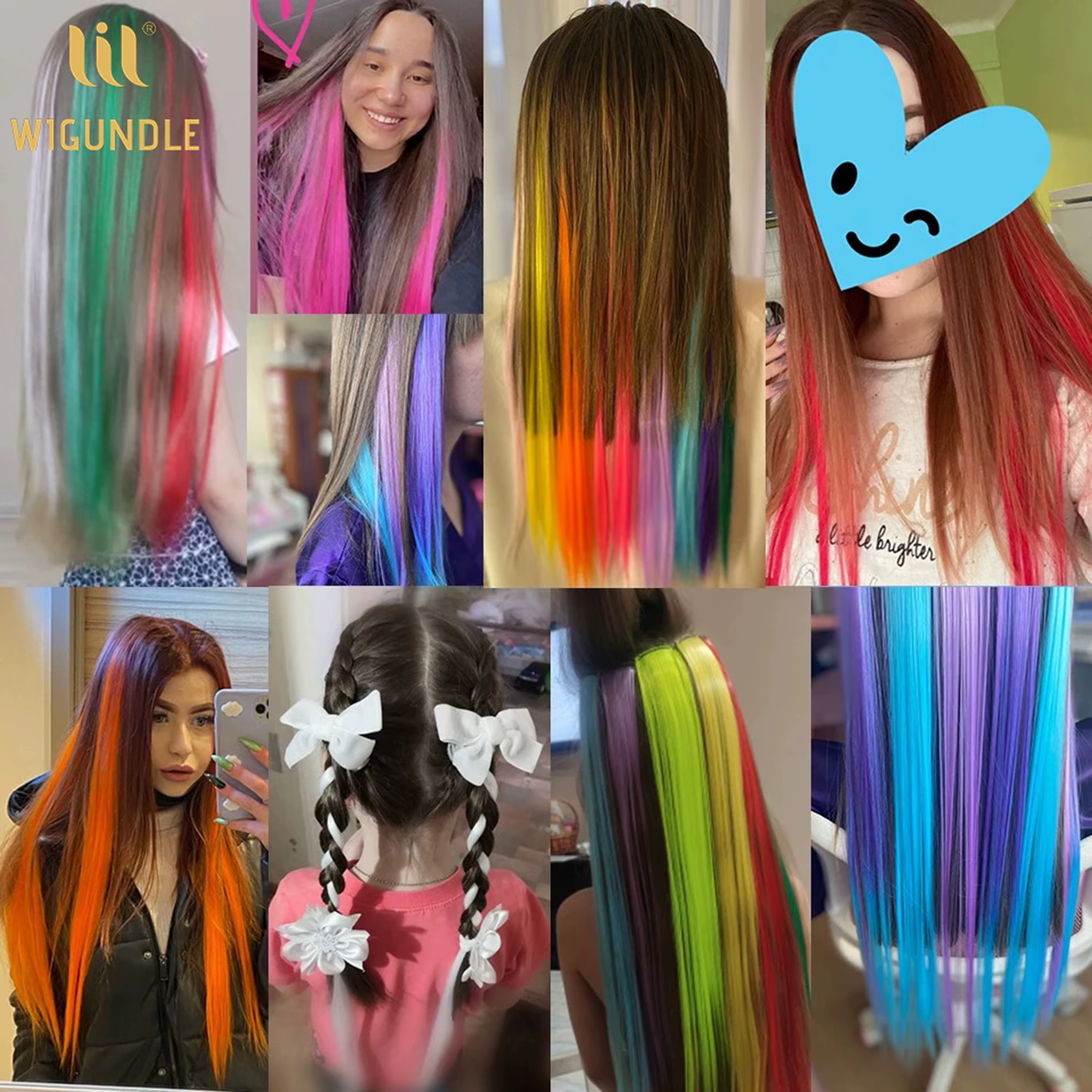 Extensions de cheveux synthétiques longues et droites de 22 pouces, à clipser, résistantes à la chal