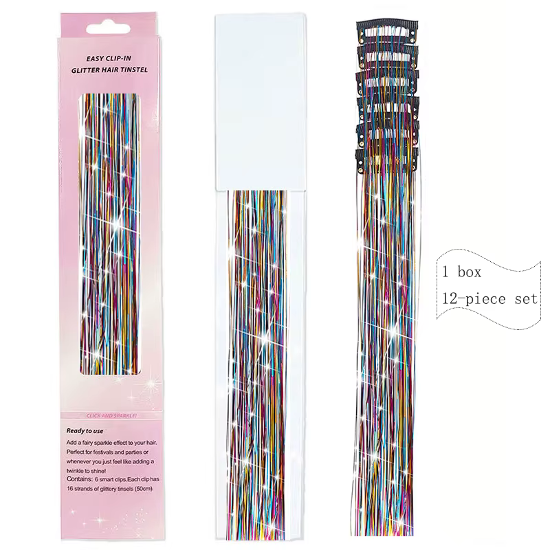 Extensions de cheveux synthétiques de 20 pouces - Ensemble de 12 accessoires pour cheveux colorés et