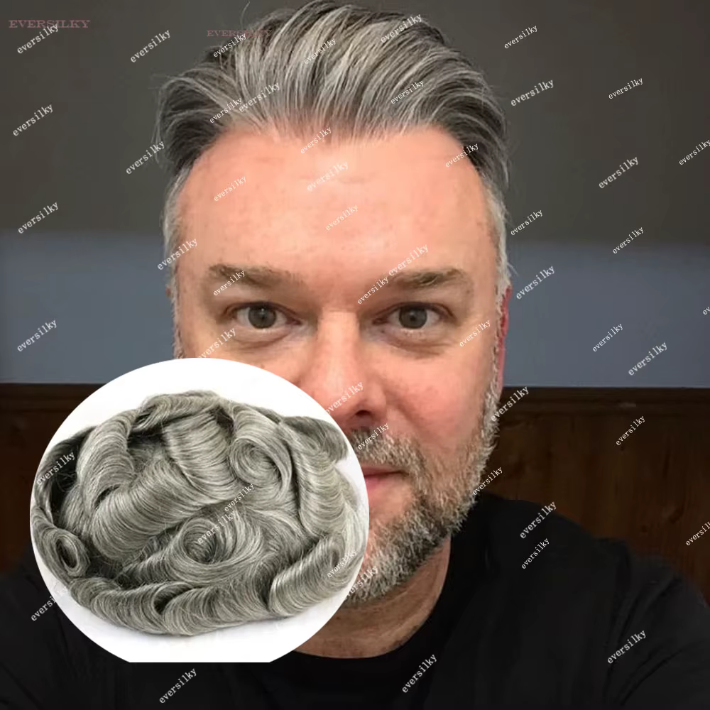 Ligne de cheveux Super naturelle 1B80 1B65 gris blond homme 100% cheveux humains Microskin Durable m