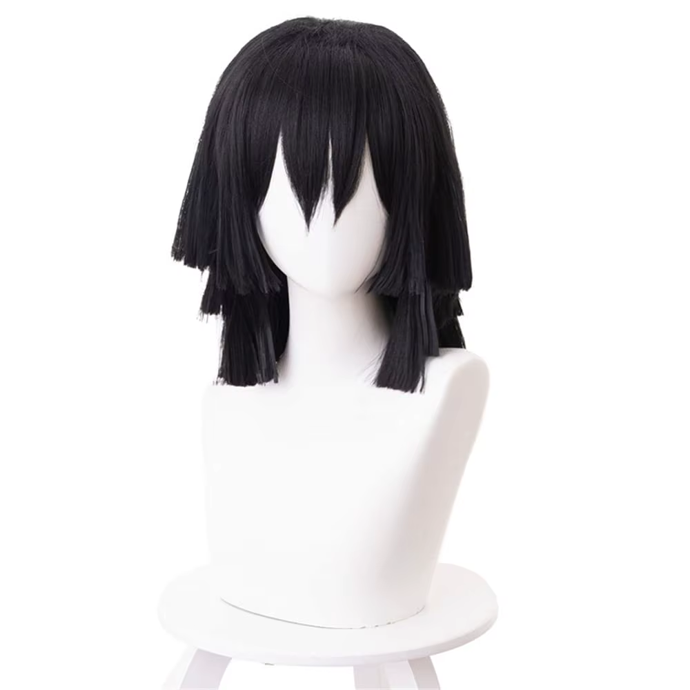 Perruque de Cosplay Anime Iguro Obanai, perruque noire avec frange, perruques courtes pour fête cost