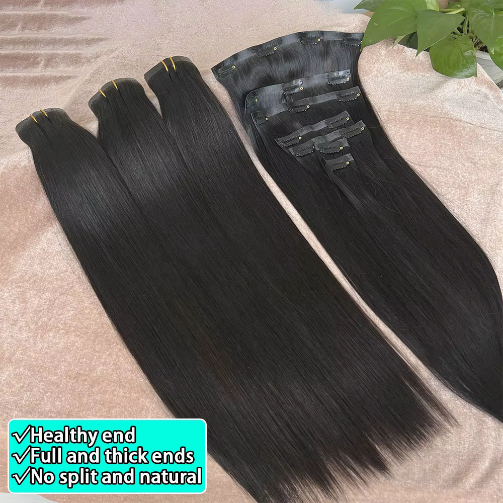 Extensions de cheveux vierges naturels à clipser, cheveux humains vietnamiens lisses, noirs naturels
