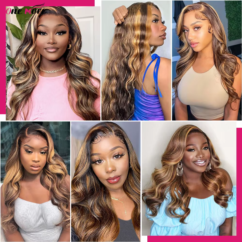Lot de 5x5 mèches de cheveux humains blond miel ondulées avec closure, couleur ombrée et mèches cont