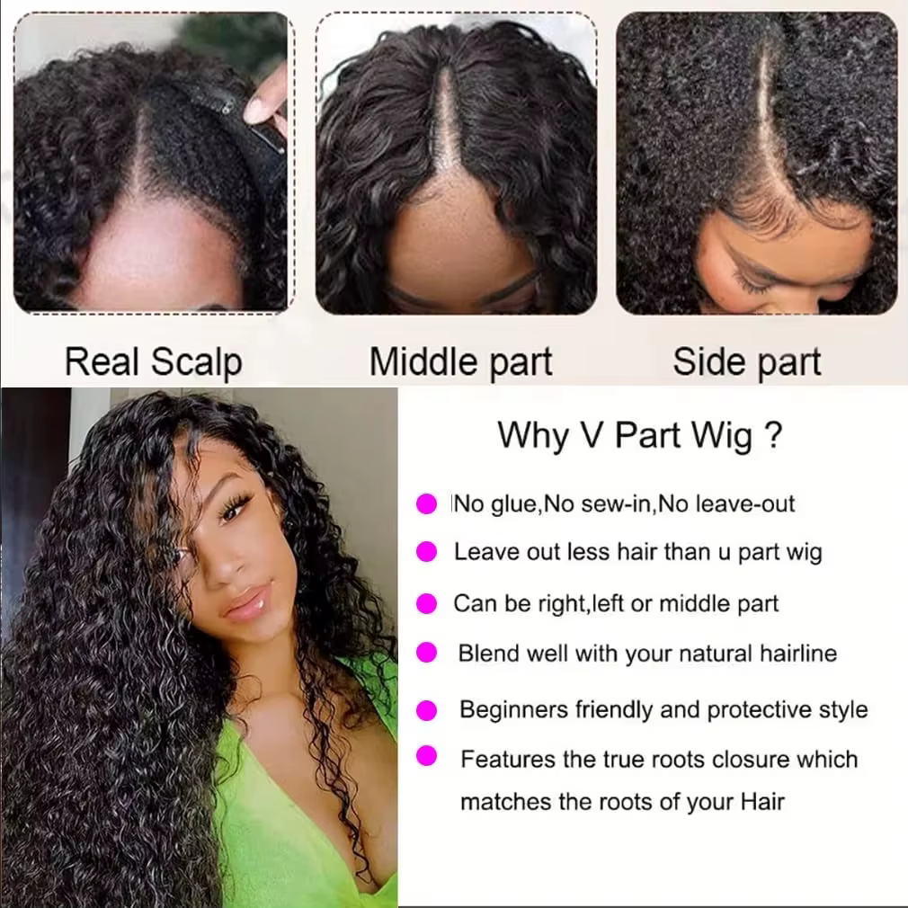 250% V partie perruque cheveux humains sans laisser sur pleine Machine faite Afro crépus bouclés per