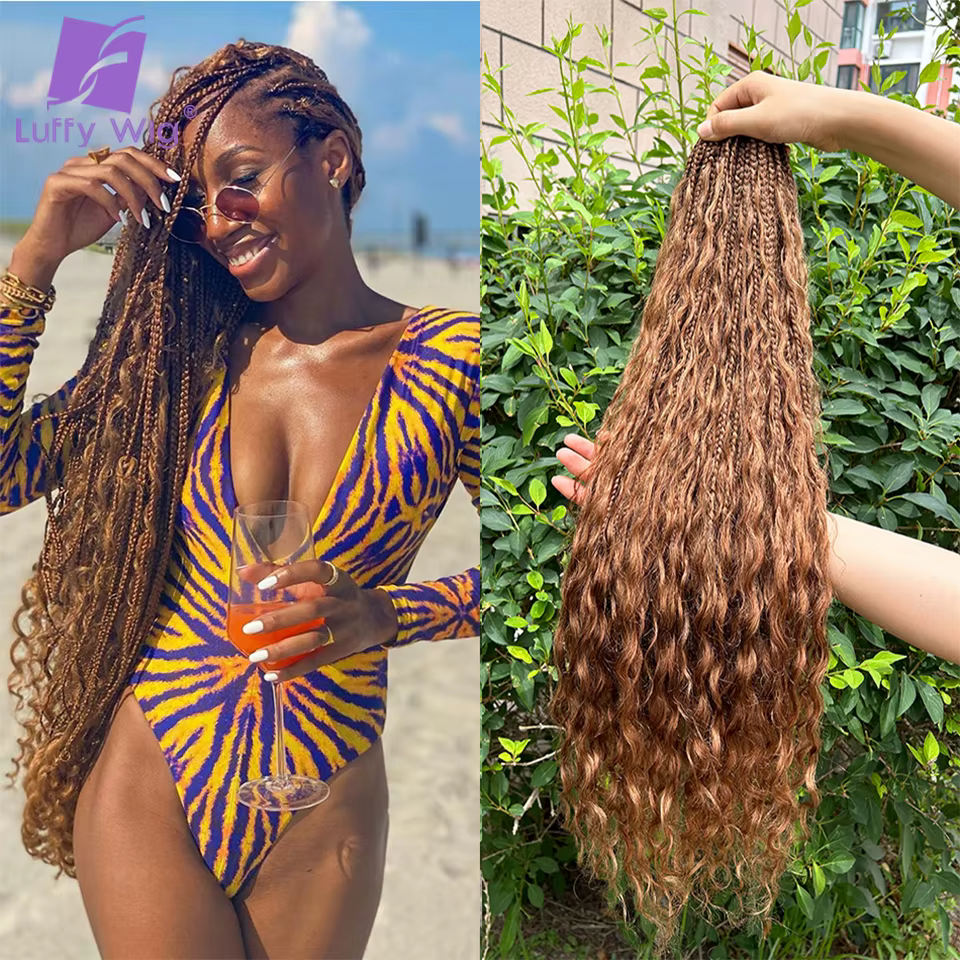 Tresses Boho au Crochet pour Femme, Cheveux Humains Bouclés, Extrémités Complètes, Tressage Pré Bouc