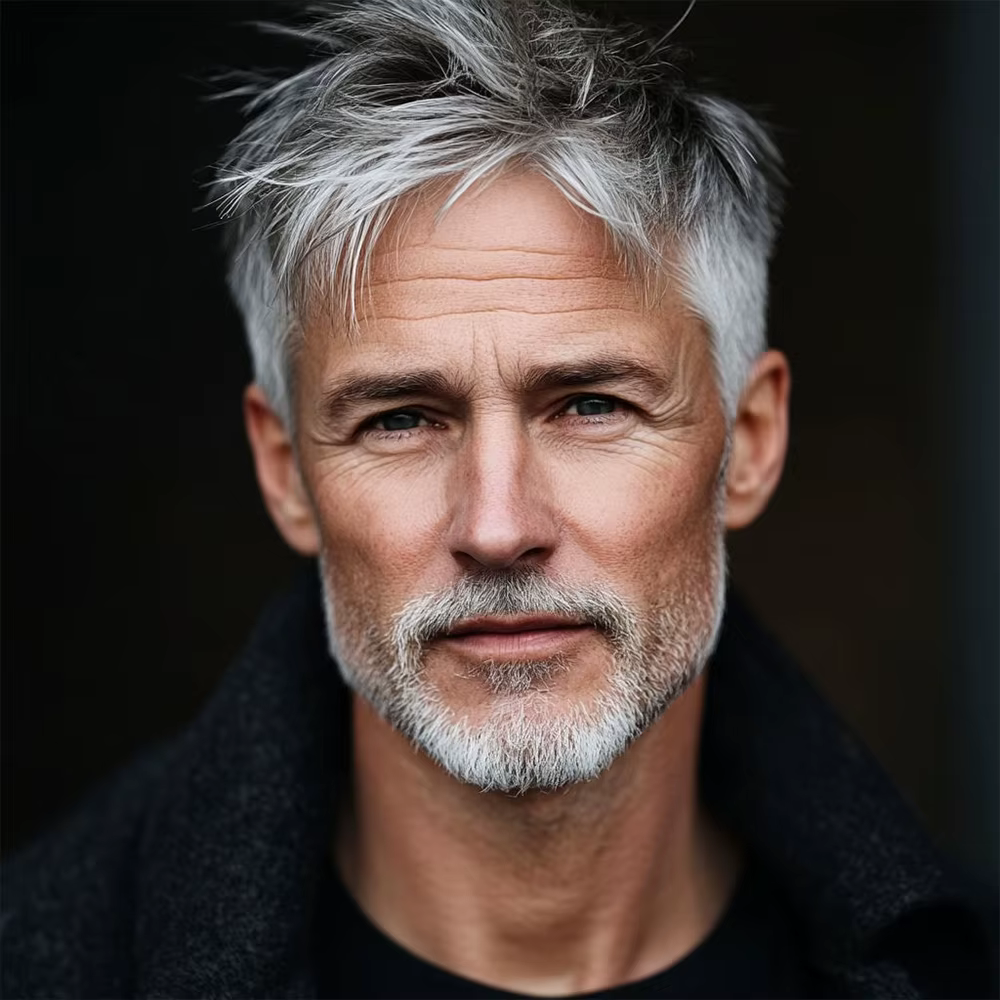 Perruque pour homme, coupe pixie, cheveux humains, cheveux courts avec frange, blanc argenté, gris,