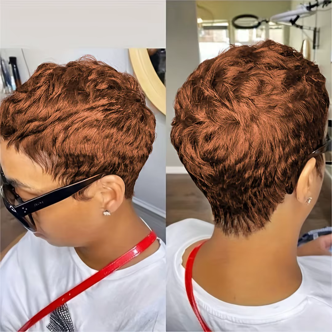 Perruque courte coupe lutin cheveux humains pour femmes perruques fabriquées à la Machine avec frang