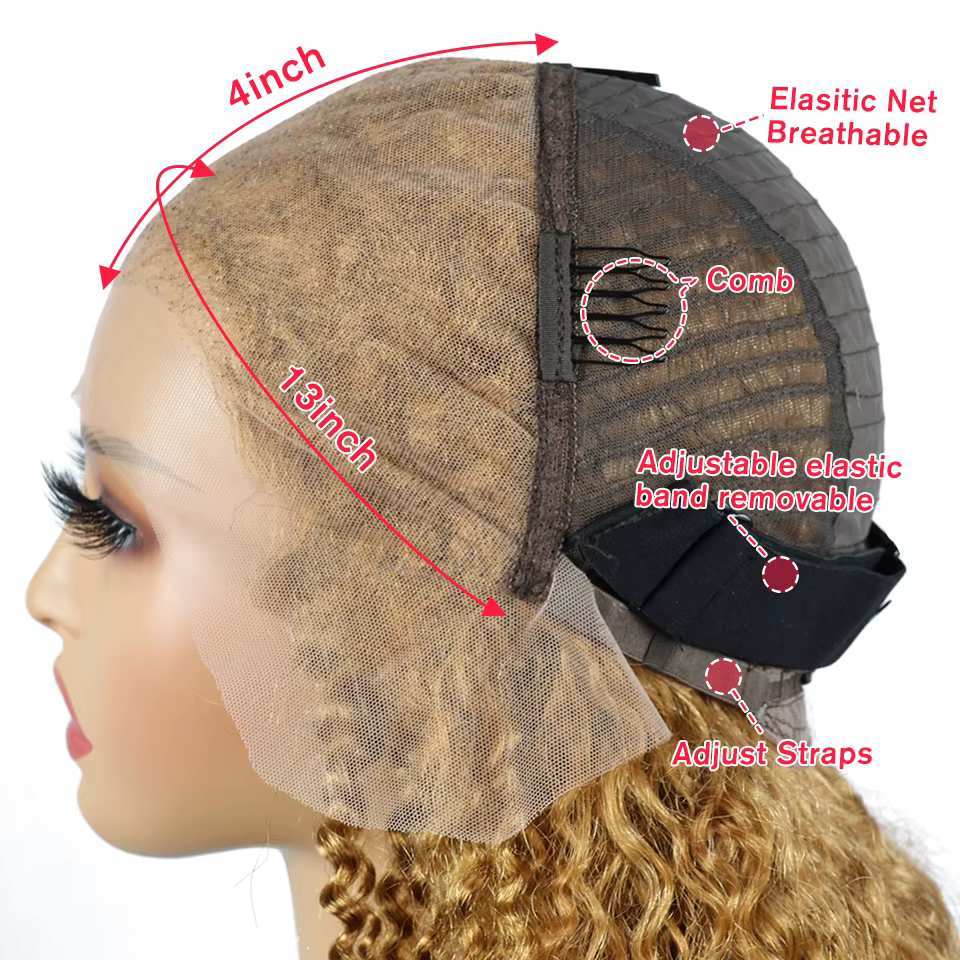 Perruques avant en dentelle 13x4 blond miel bouclés crépus # 27 perruques de cheveux humains crépus 