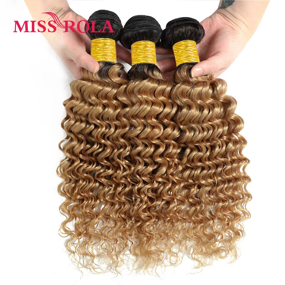 Miss Rola – tissage en lot malaisien naturel Remy, Deep Wave, avec Lace Closure 4x4, couleur blond 9