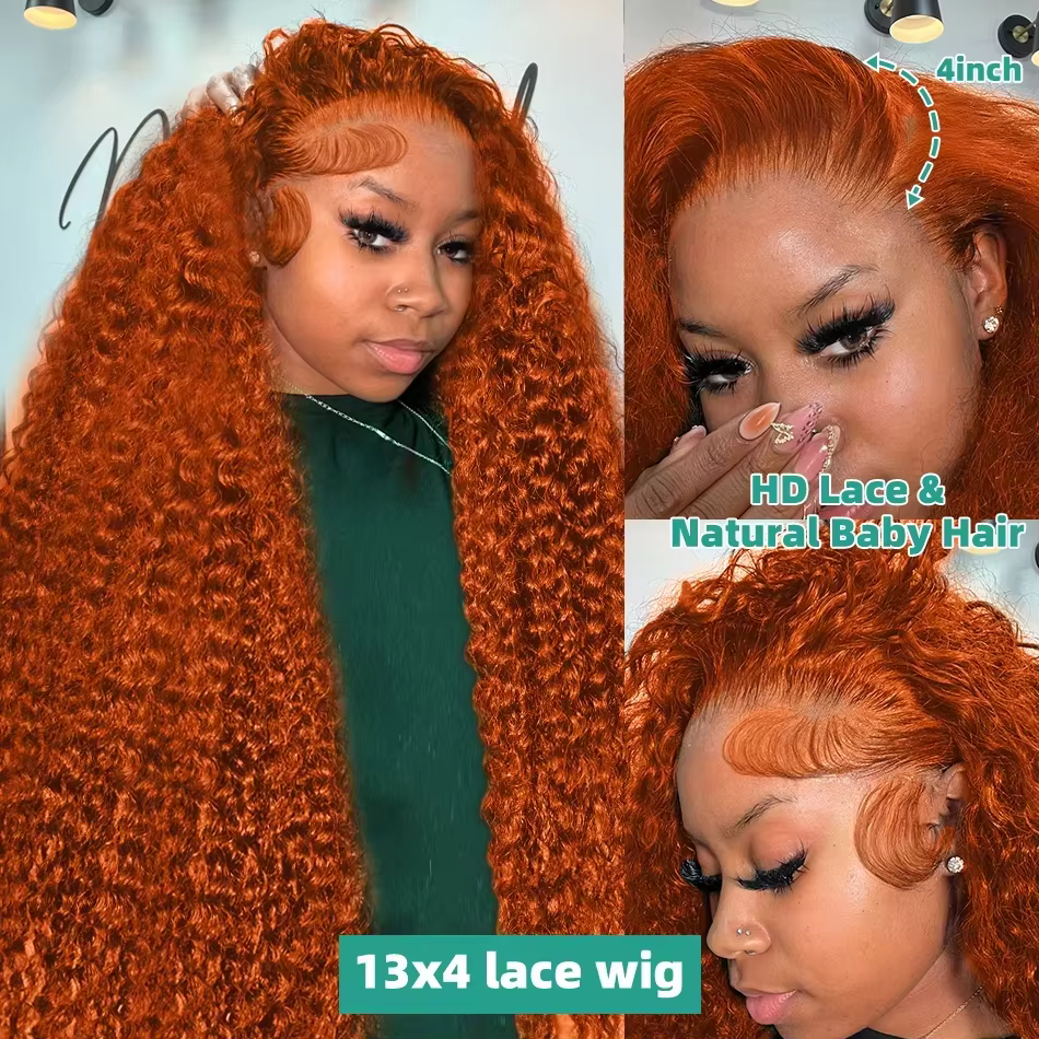 Perruques bouclées profondes 13x4 HD Lace Orange Ginger 30 36 pouces, perruques frontales en dentell