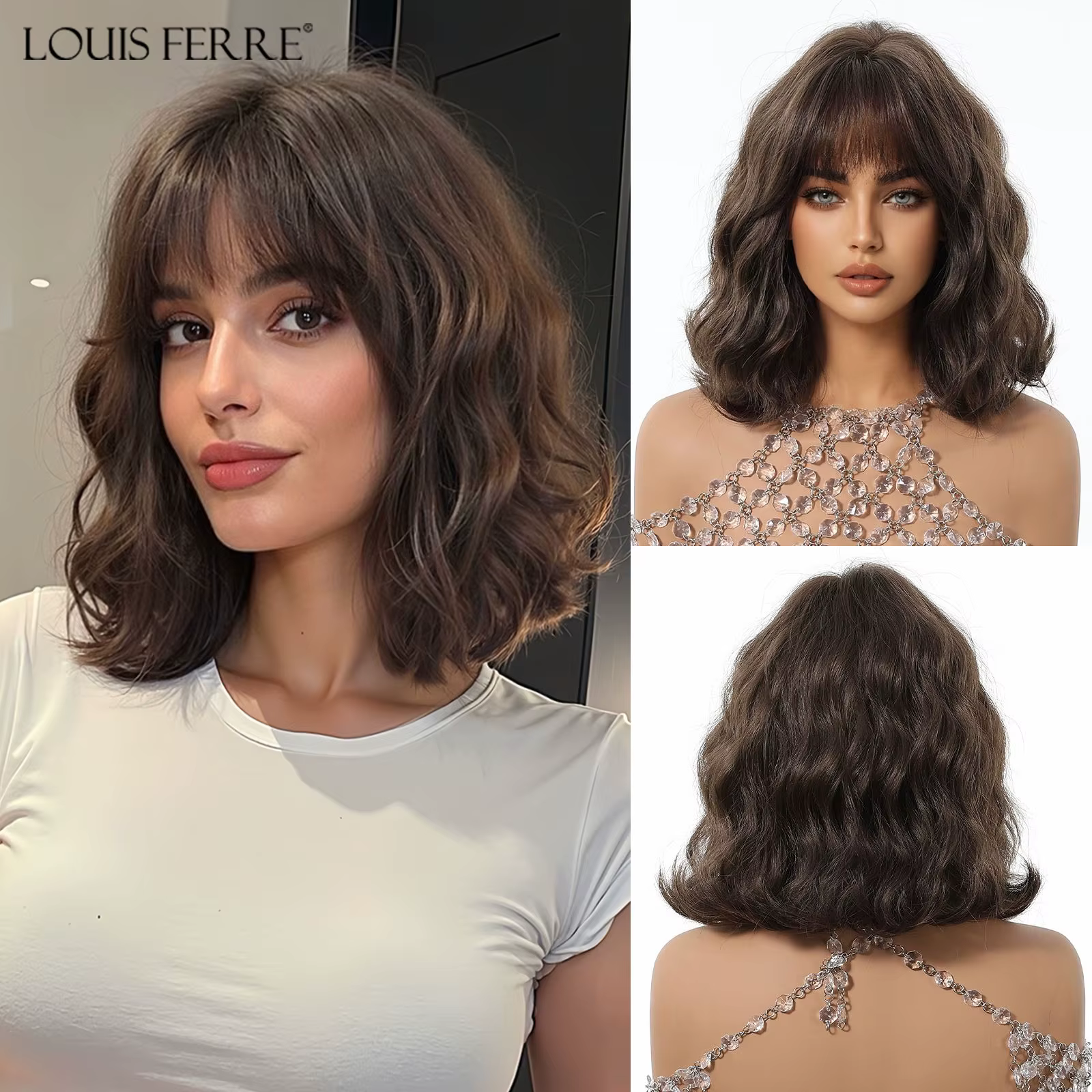 Perruques synthétiques à reflets blonds bruns, faux cheveux ondulés de longueur moyenne pour femmes,