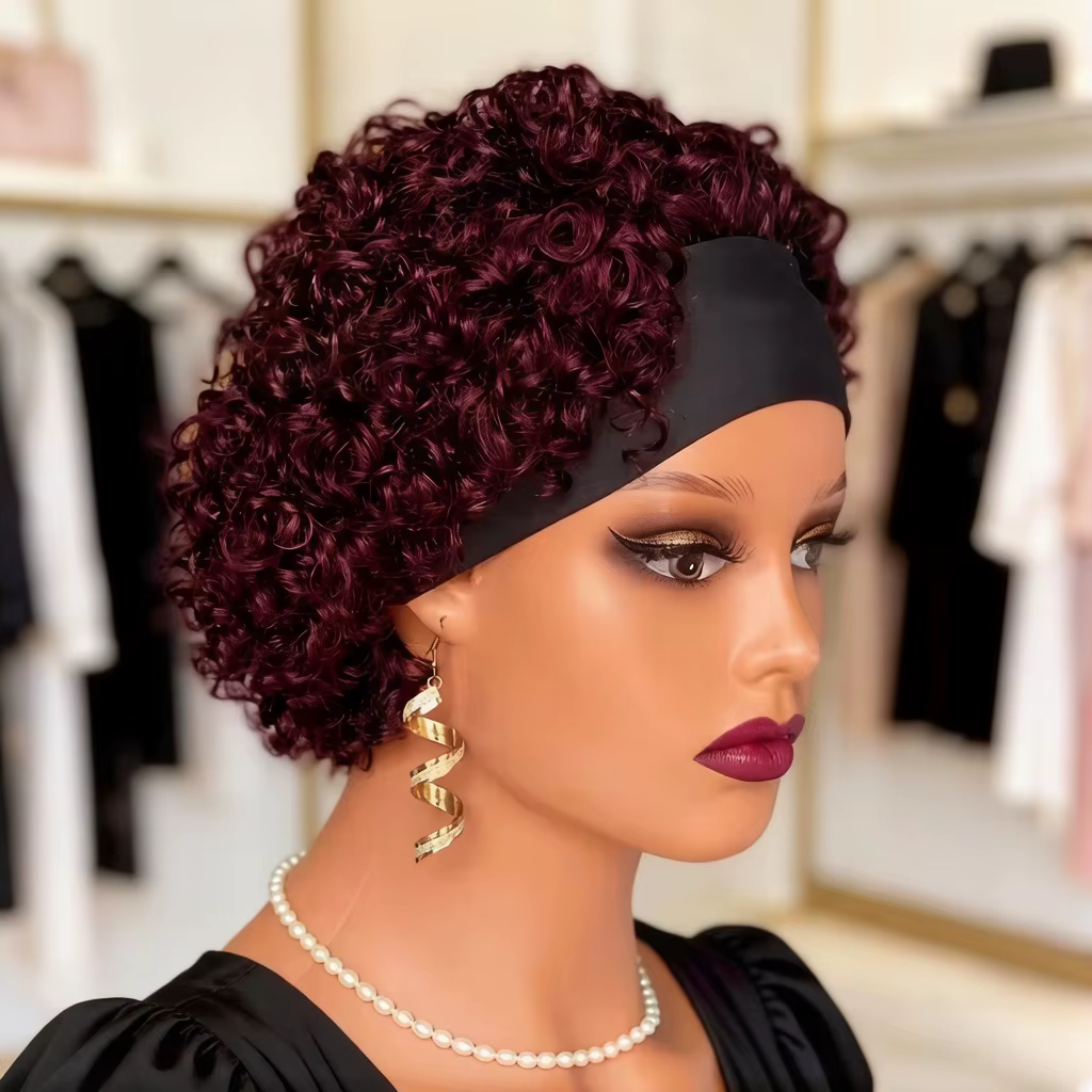 Perruque bouclée avec bandeau en cheveux humains pour femmes – perruque légère avec bandeau, entière