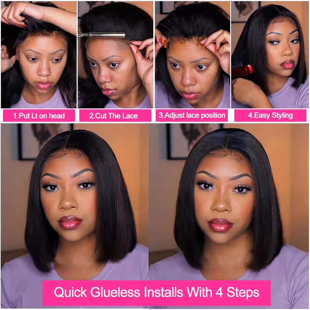Bon Prix Yaki 250% Perruque Raw Hair Sans Colle Perruque BOB Courte Kinky Straight Perruque Afro Nat