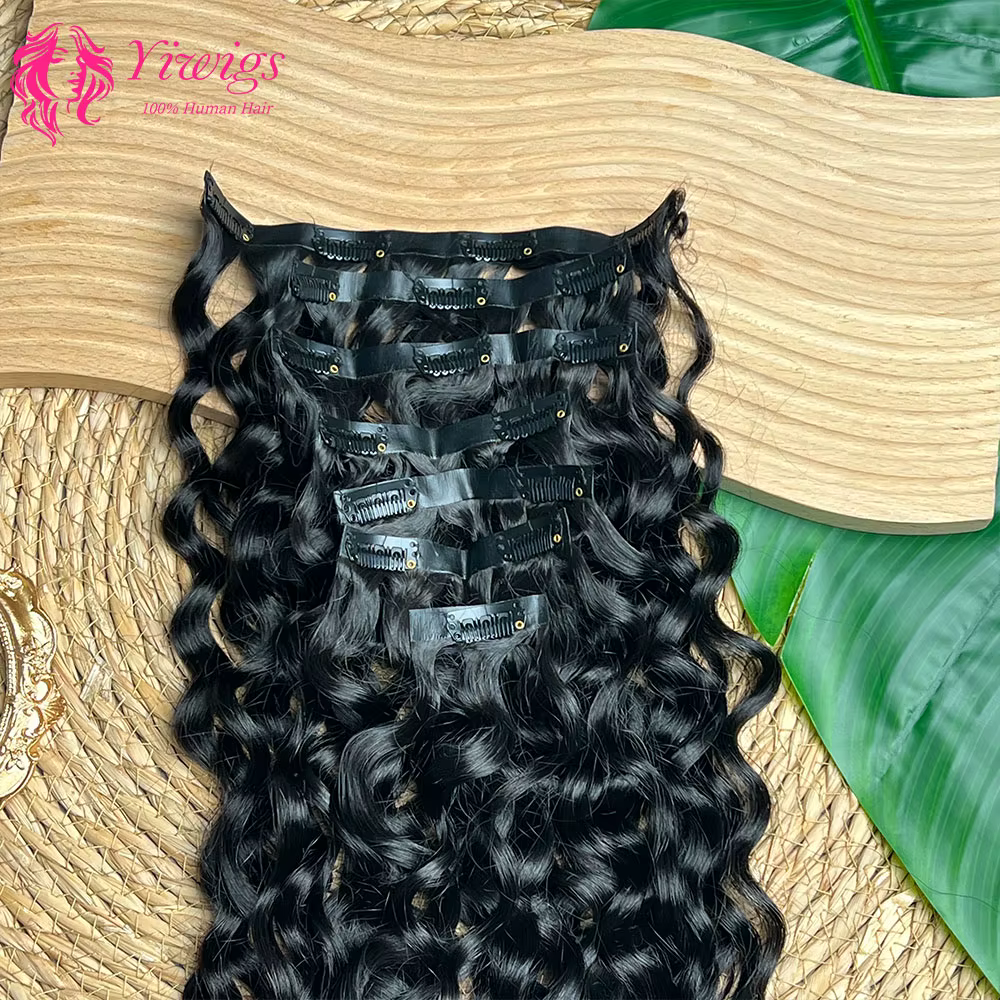 Yiwigs-Extensions de cheveux bouclés à clipser sans couture, trame en PU, ensembles de tête complets