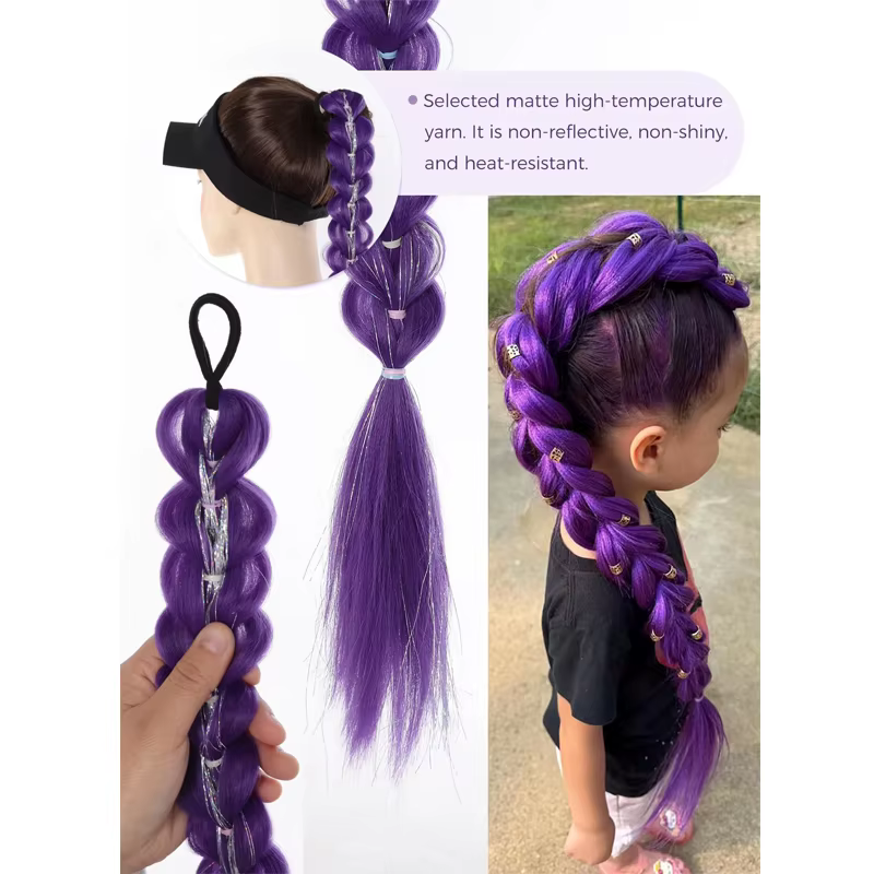 Queue de cheval synthétique tressée violette de 32 pouces avec paillettes, extensions super brillant