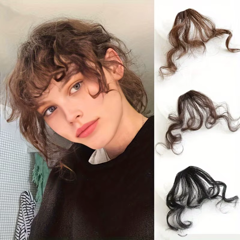 Sunslymei faux synthétique bouclés Air frange Clip-In Extension de cheveux frange faux postiche émou