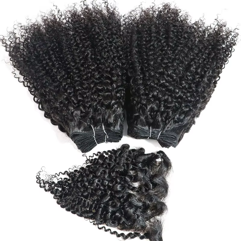 Bundles de cheveux brésiliens bouclés caution Curl avec fermeture, extensions de cheveux humains cou
