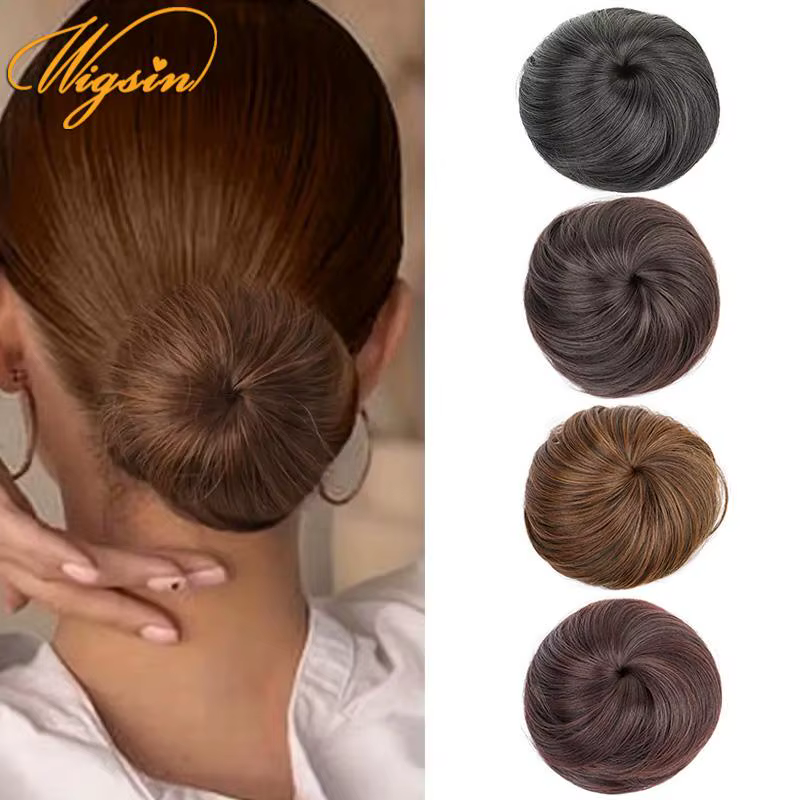 WIGSIN – Chignon synthétique court et lisse, Extension capillaire à Clip, postiche noire et brune po