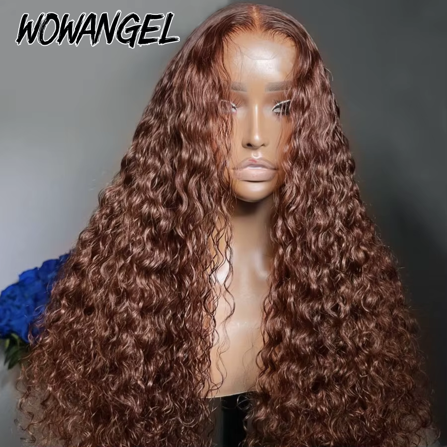 250% brun chocolat 13x6 HD Lace Front cheveux humains perruques 13x4 pleine frontale vague d'eau per