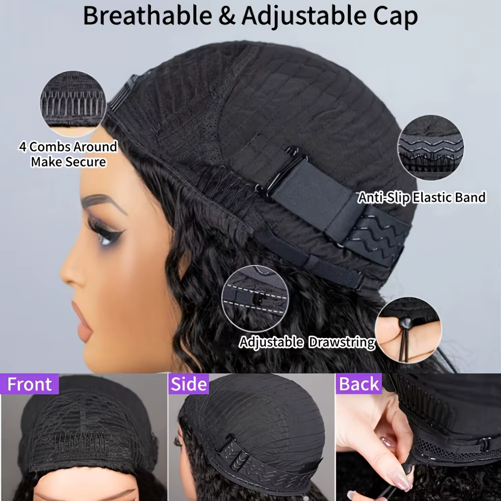 Perruque mi-tête bouclée birmane, densité 200, design 3-en-1 sans couture, sans colle, en cheveux hu