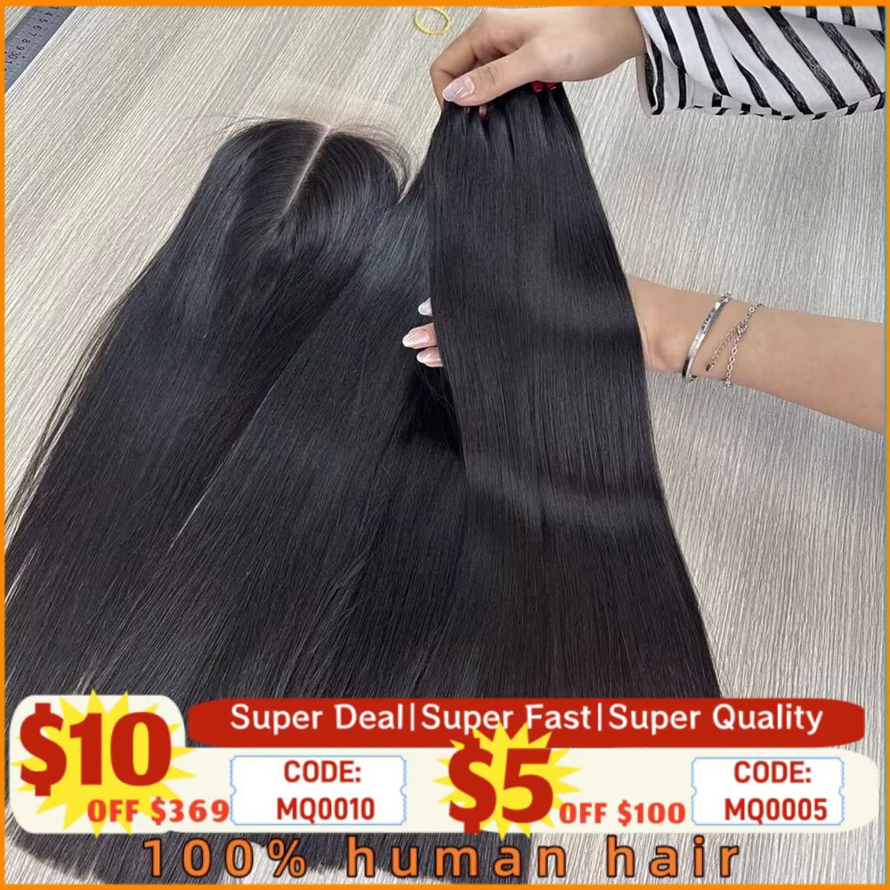 20A vietnamien Super Double os dessiné paquets de cheveux raides avec 2x6 fermeture couleur naturell