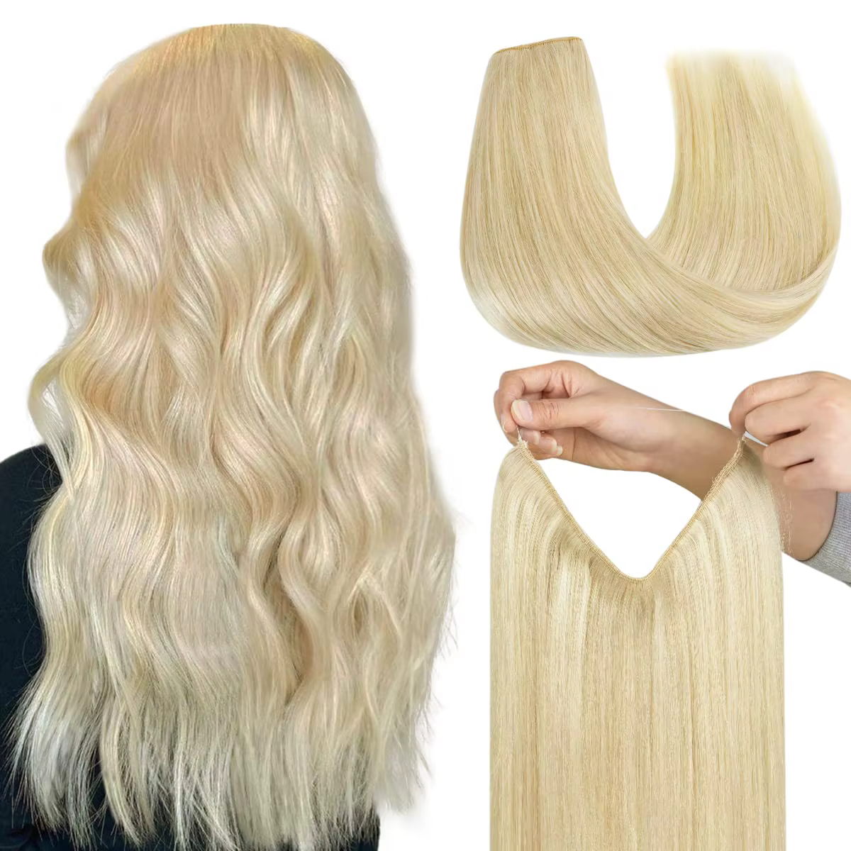 # Extensions de cheveux 613 Wire Hair, blond platine, extensions de cheveux à fil invisible, cheveux