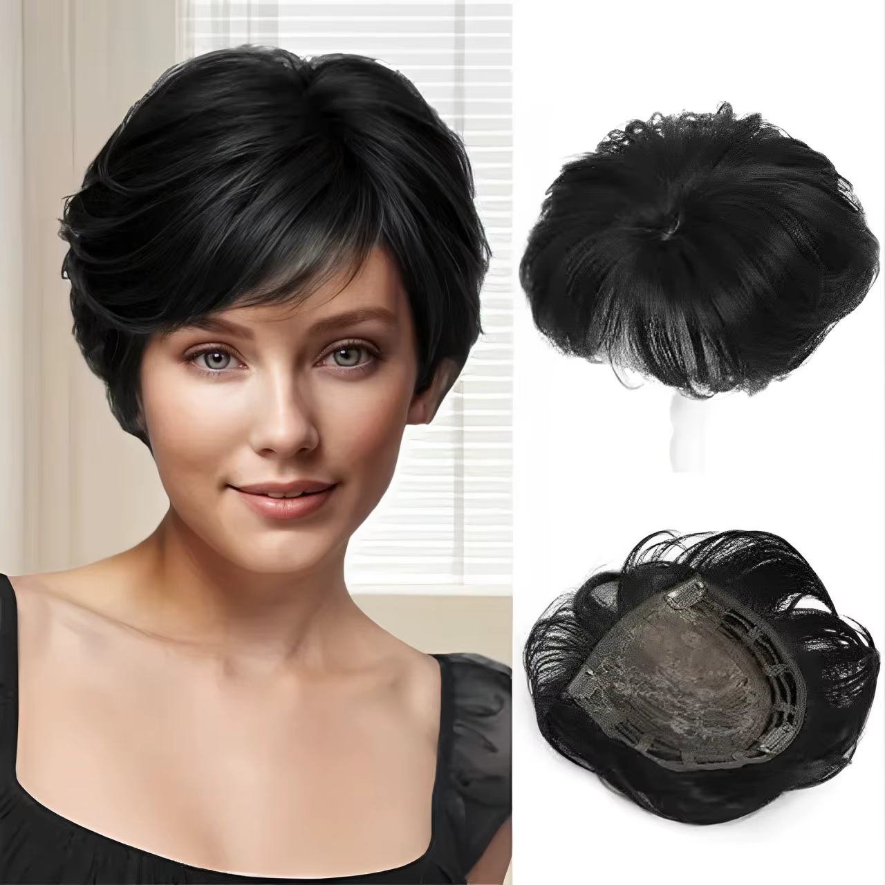 OLACARE court coupe lutin cheveux Toppers pince synthétique dans la tête Topper Extension moelleux n
