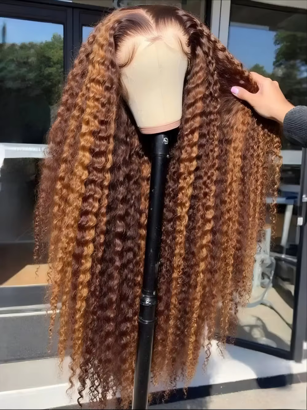 Perruque bouclée avec mèches 13x4 en dentelle frontale, perruques de cheveux humains pour femmes, sa