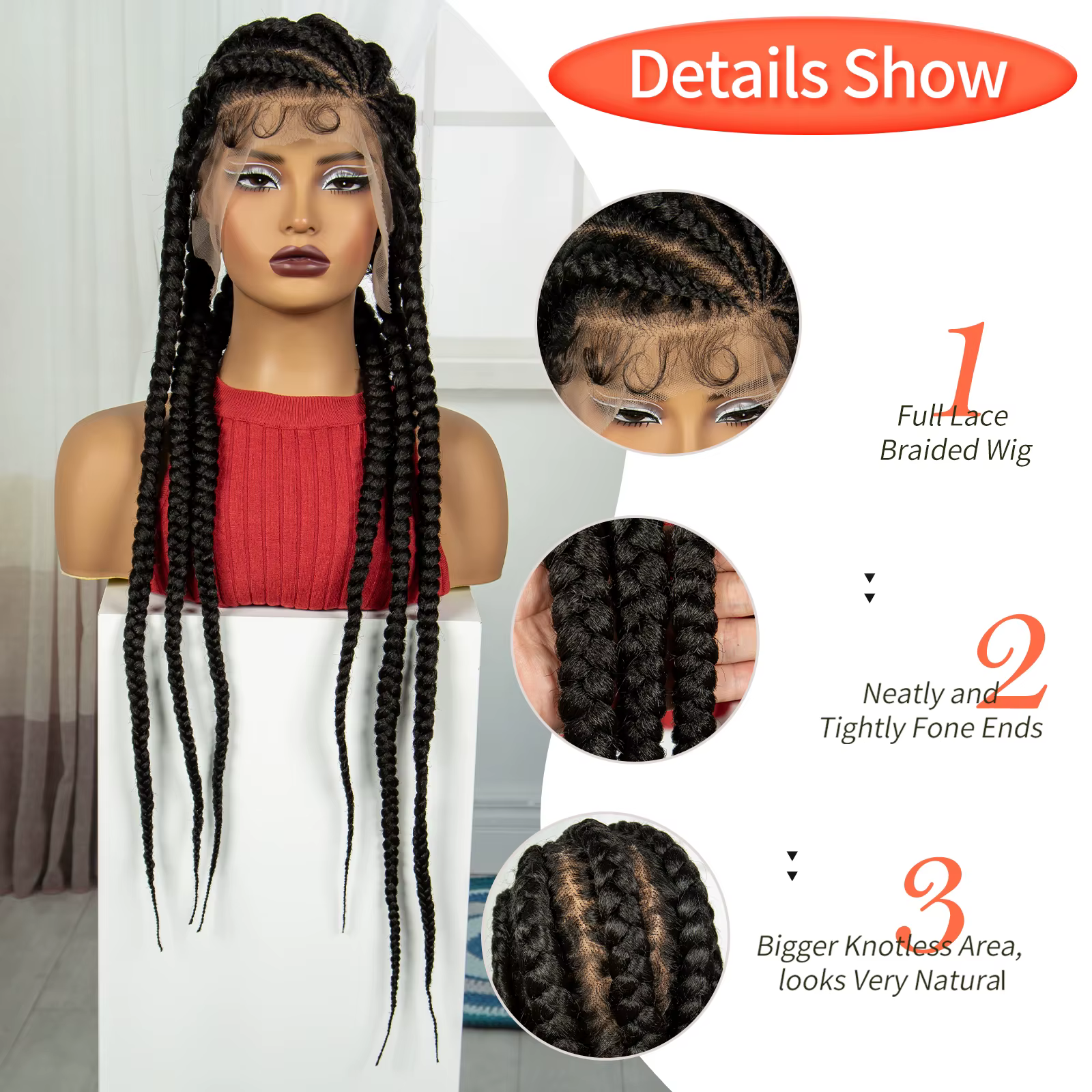 Perruques tressées synthétiques Cornrow avec cheveux de bébé, perruque tressée sans nœuds en dentell