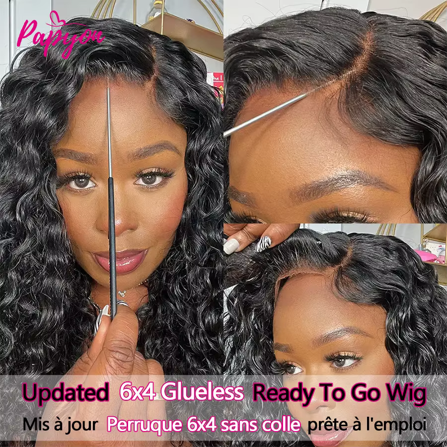 Perruque Lace Frontal Wig naturelle sans colle, cheveux humains, 6x4, prêt à porter, pré-épilés, bou