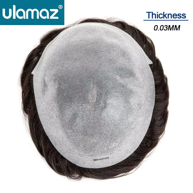 Prothèse capillaire pour homme ultra-fine 0,03 mm, indétectable, réaliste, en cheveux humains, systè