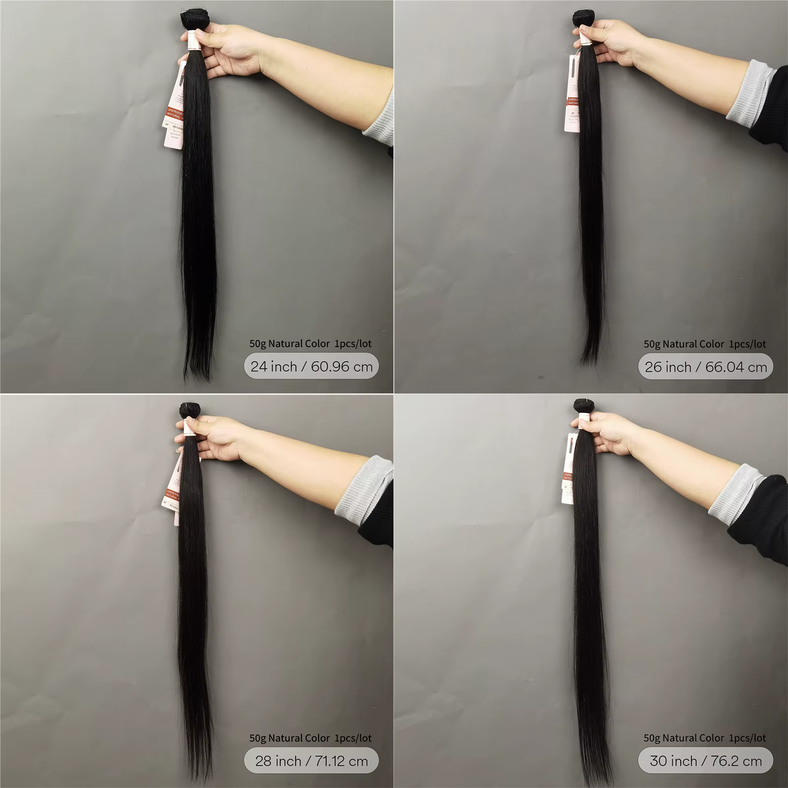 Tissage en lot 100% naturel brut noir naturel lisse, Extensions de cheveux, 10-30 pouces, 50 g/pièce