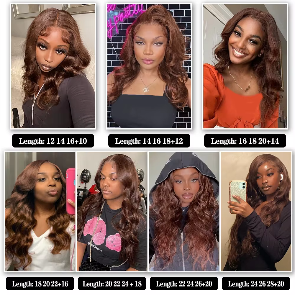Tissage en Lot Naturel Body Wave Brun Foncé avec Closure, Extensions de Cheveux, 13x4, #4