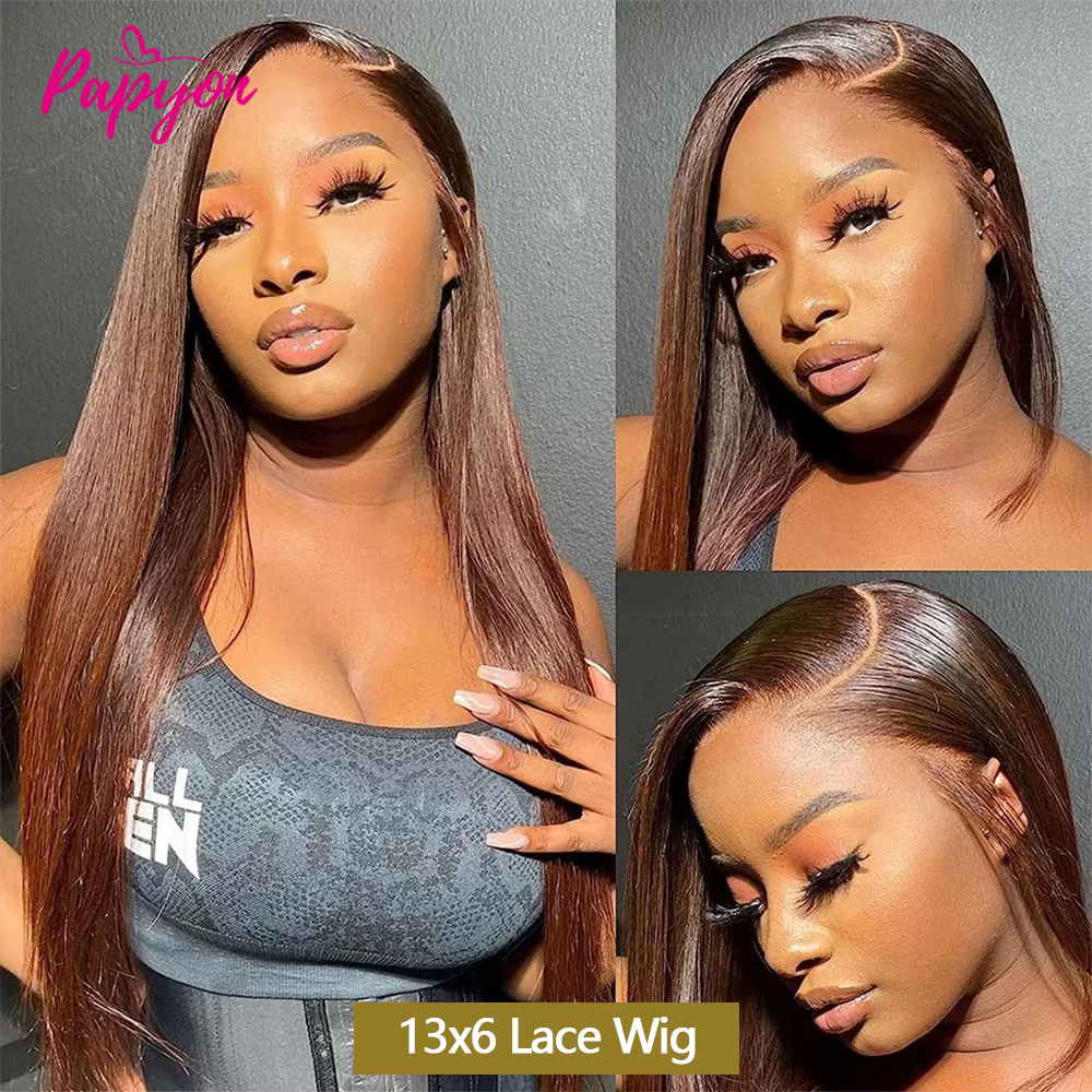 #4 Chocolate Brown Perruques Cheveux Humains Lisse 28 30 Pouces 13x6 HD Perruque Lace Frontal Transp