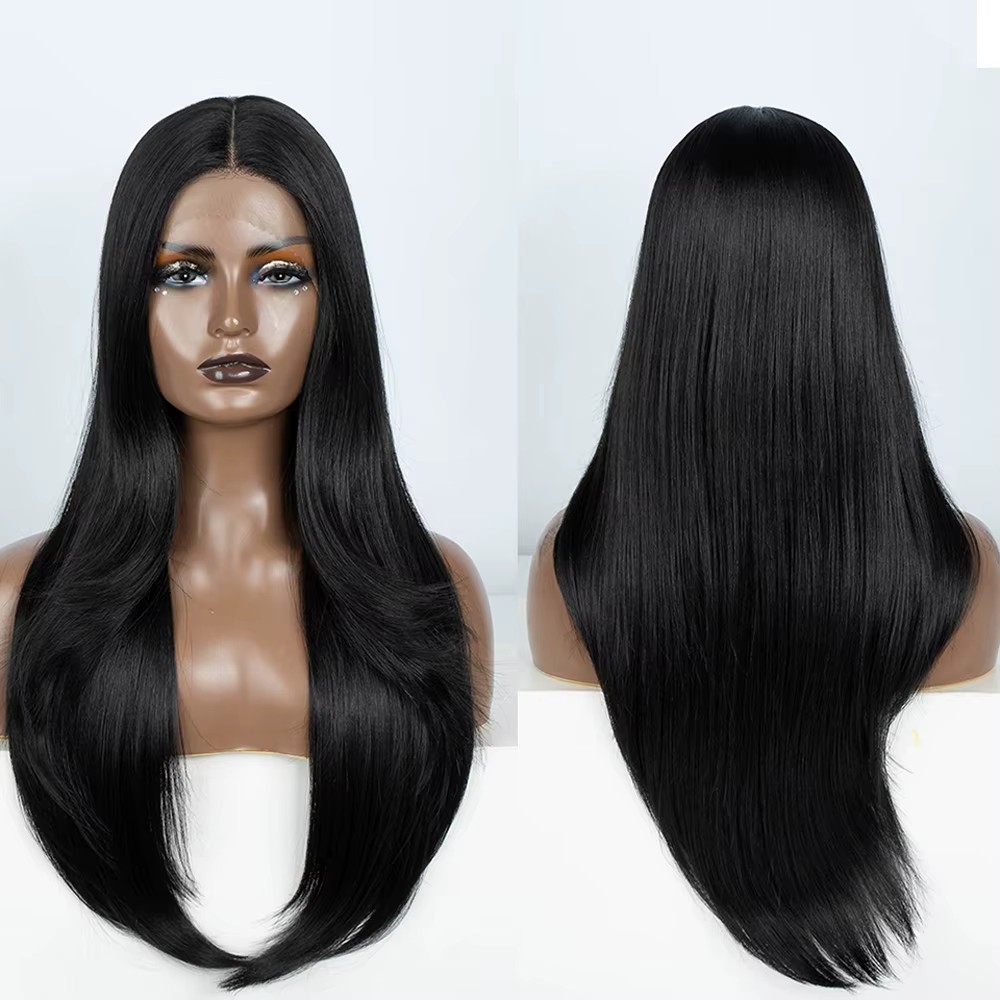 Perruque Lace Front Wig synthétique sans colle, 28 pouces, perruque Lace Front Wig, perruque Layered