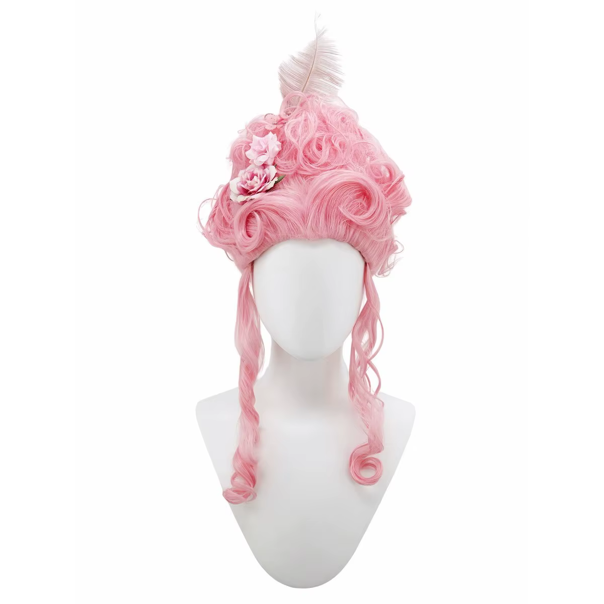 Perruque synthétique rose moelleuse de haute qualité | Coiffure de la reine avec des fleurs de plu