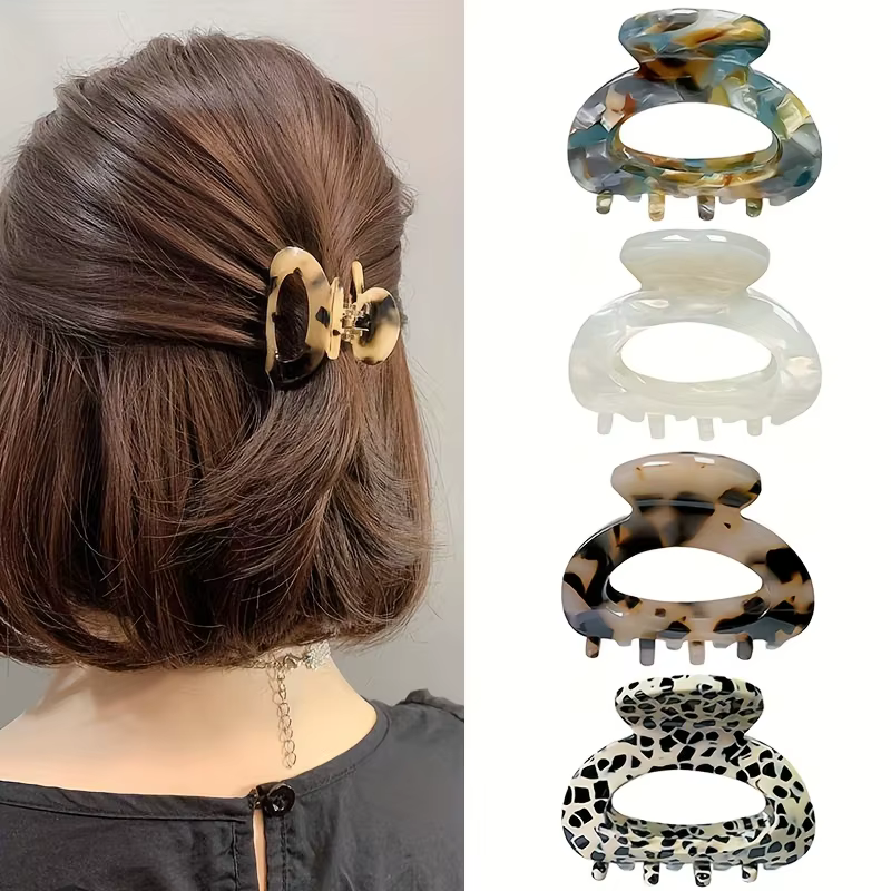 Pince à cheveux ovale élégante et douce pour femmes, accessoires pour cheveux à poignée sécurisée, q