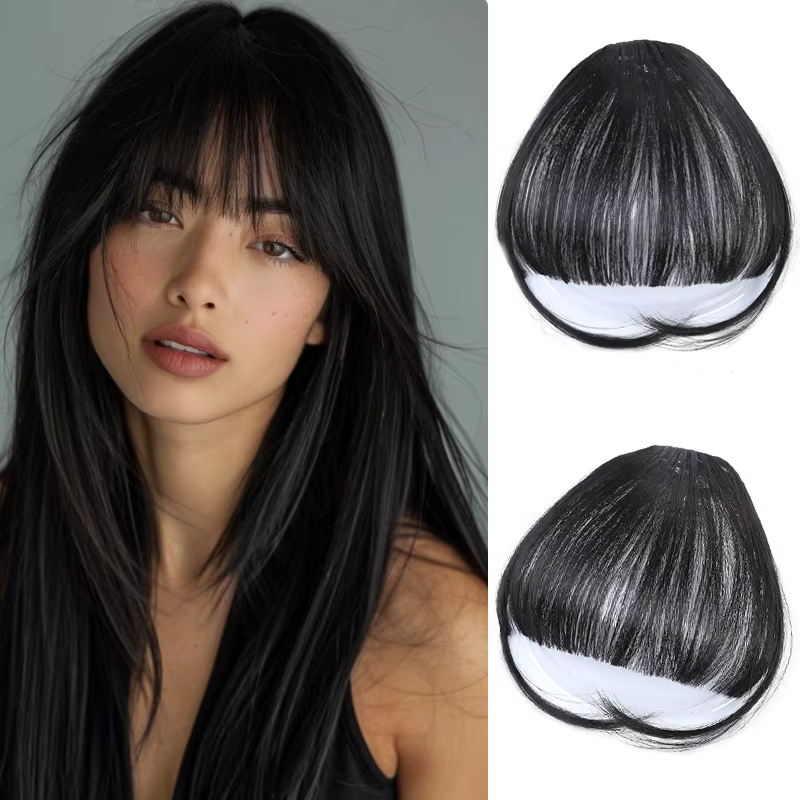 LUPU Clip Style frange coupe ajustée frange pince sur cheveux avec favoris air frange légèrement dro