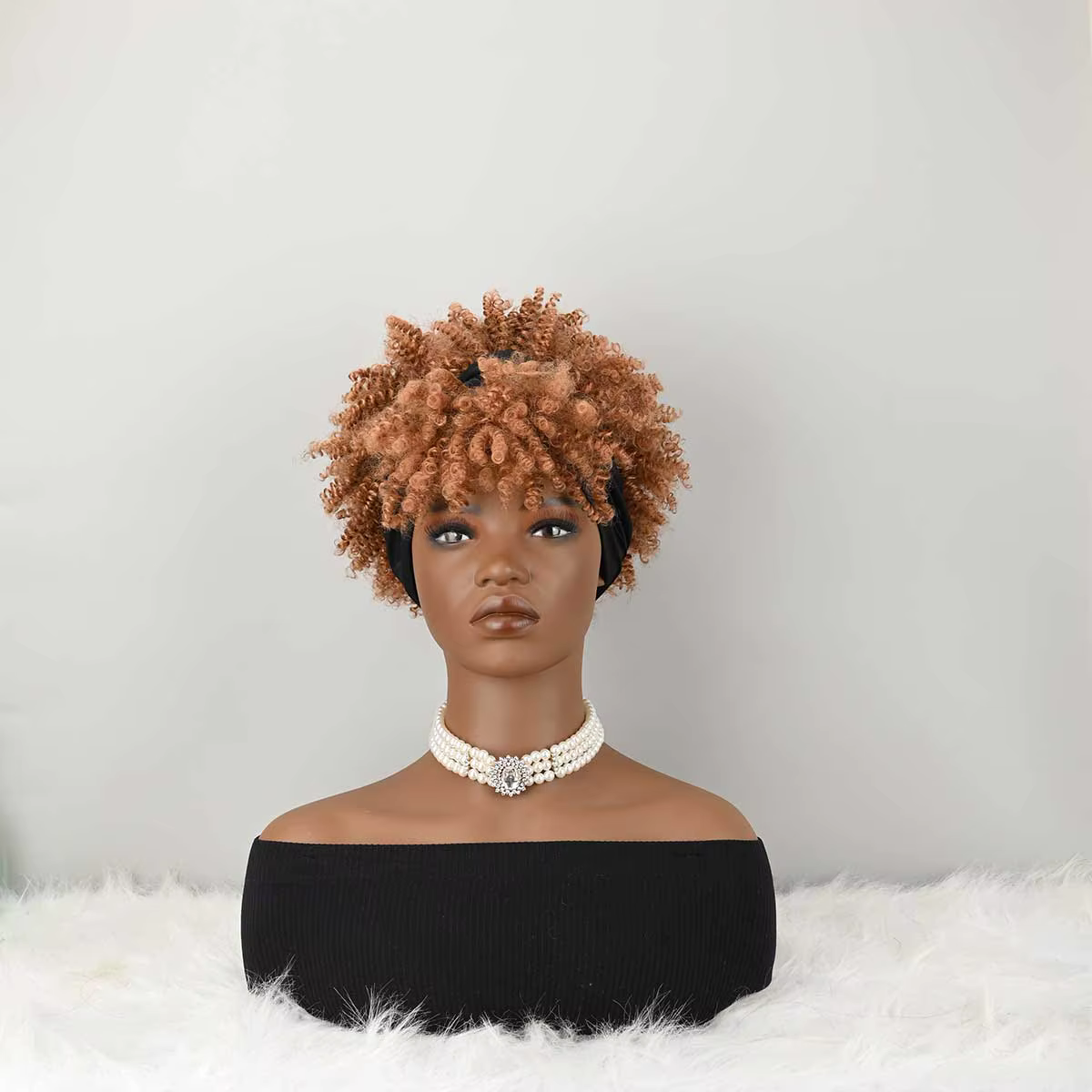 Perruque bandeau bouclée avec frange pour femme, perruque synthétique afro bouclée avec bandeau inté