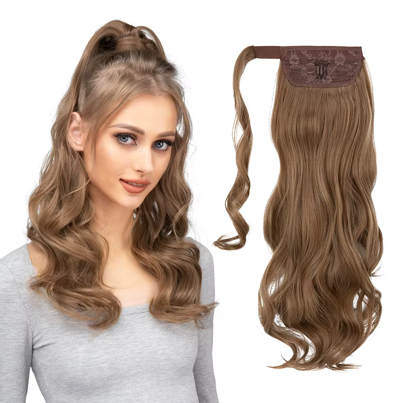 Extension capillaire synthétique longue et ondulée, queue de cheval bouclée à Clip, faux postiche en