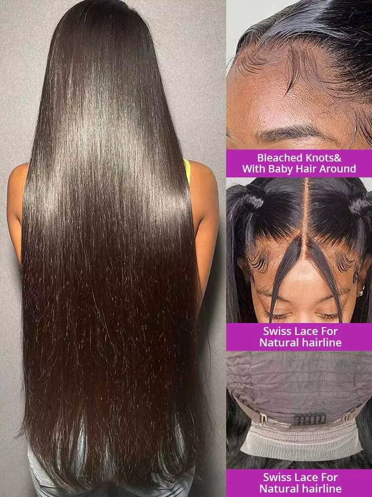 250 densité 13x6 HD os droite dentelle avant perruques cheveux humains brésilien 40 42 pouces sans c