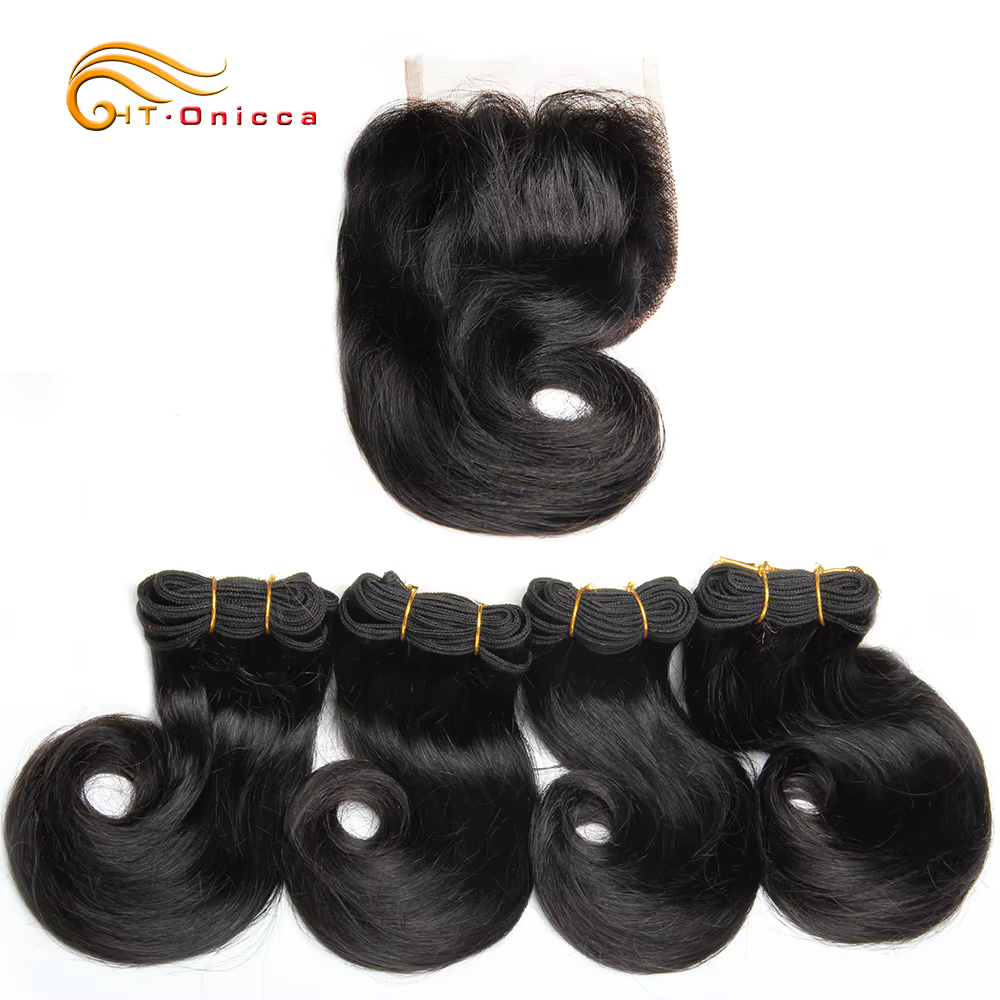 Paquets de cheveux humains bouclés rebondissants avec fermeture Extensions de tissage de cheveux hum