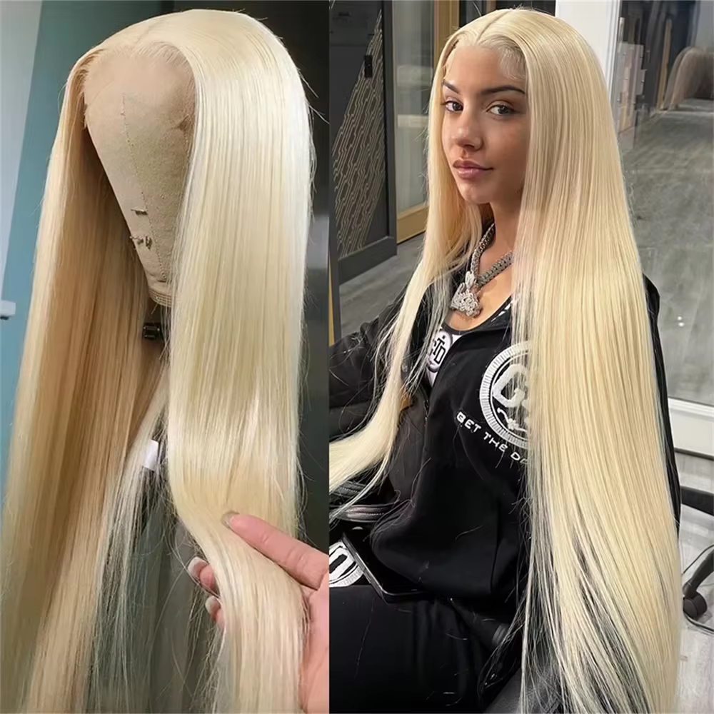 Perruque Lace Frontal Wig brésilienne naturelle, cheveux lisses, blond 613 HD, 13x6, 13x4, transpare