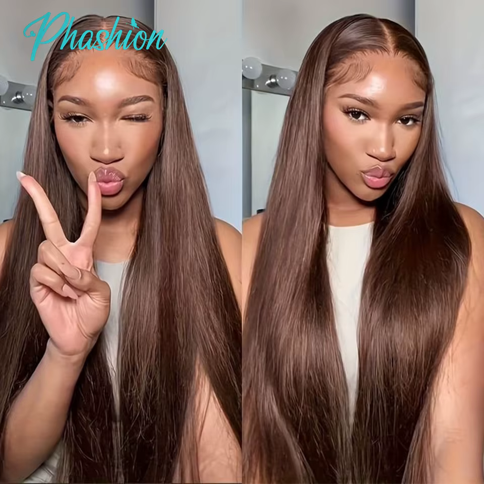 Phashion # 4 paquets droits brun chocolat armure avec fermeture à lacets 2x6 cheveux humains colorés