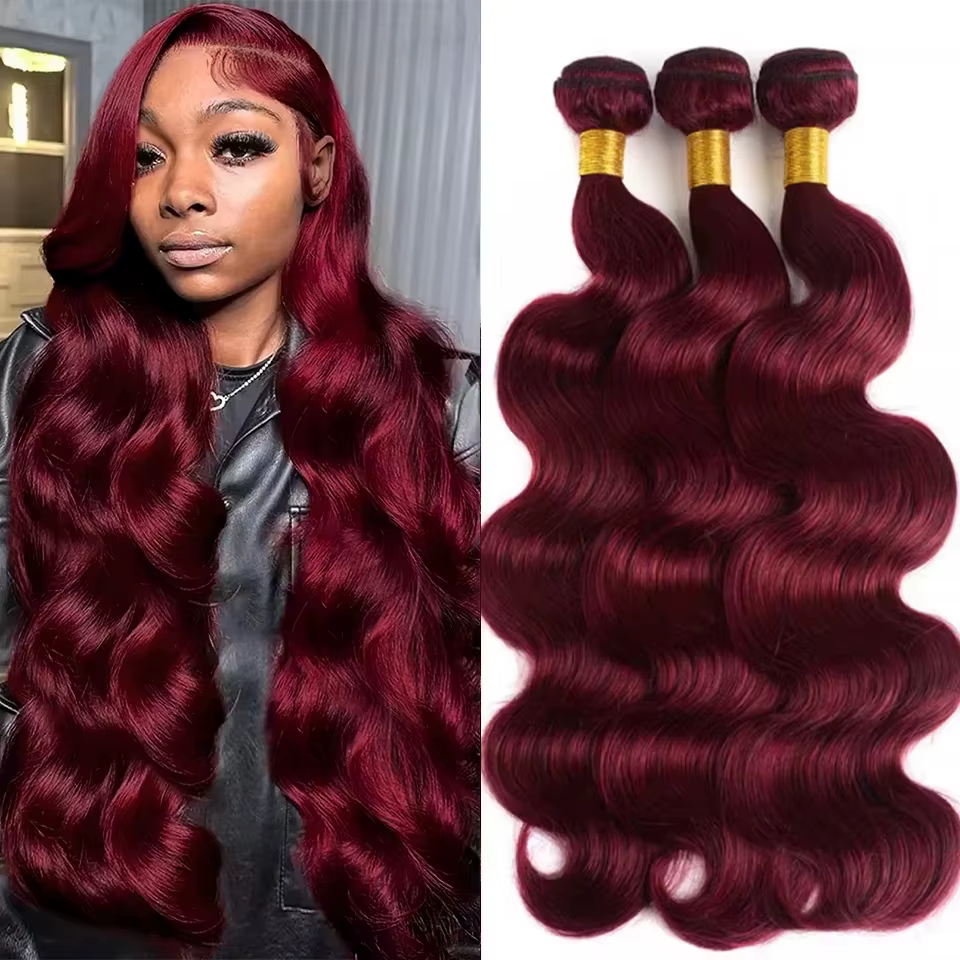 16A bordeaux 99j paquets de vague de corps couleur rouge paquets de cheveux humains 1/3/4 pièces Ext