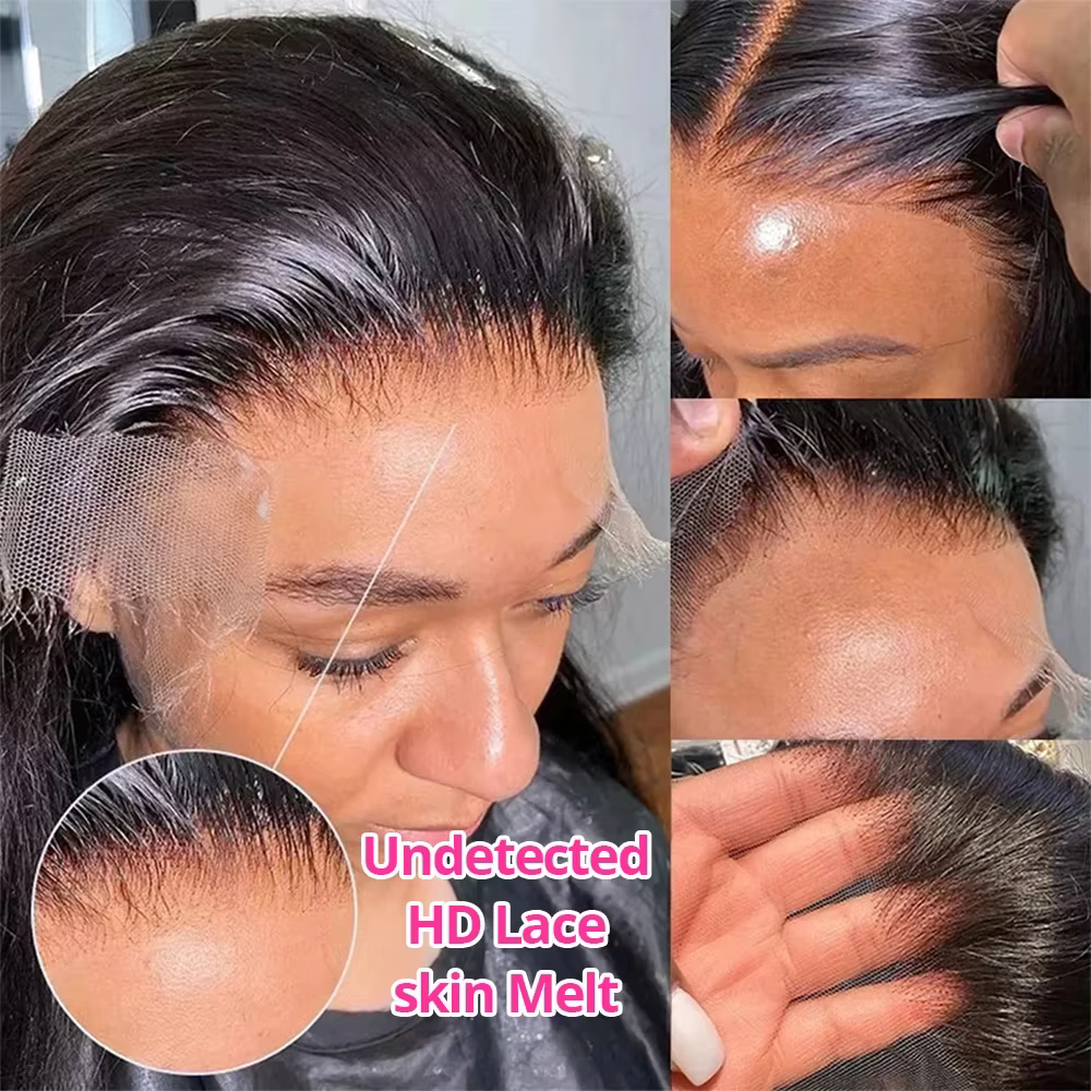 Perruque Lace Frontal Wig brésilienne naturelle, cheveux lisses, sans colle, 13x4, 13x6, HD, densité